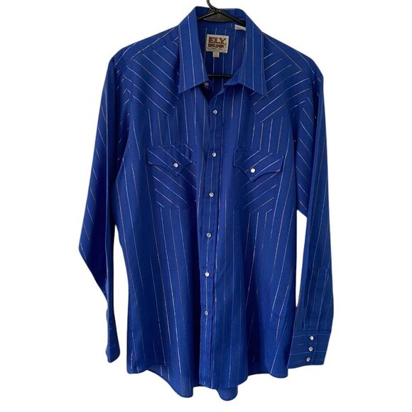 Vintage Ely Cattleman Western Pearl Snap Shirt Mens Size 16 Metallic Stripes - Picture 1 of 6